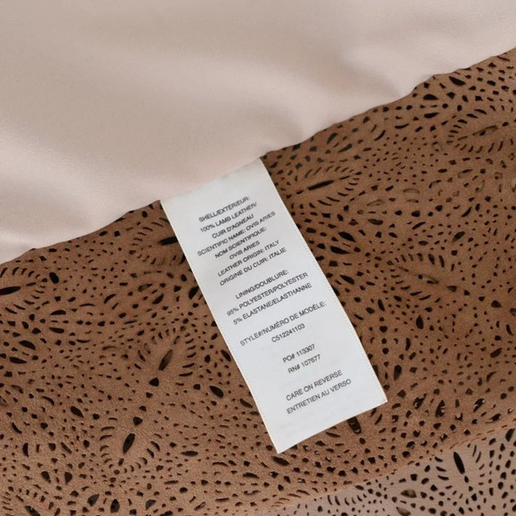 Alice +  Olivia Vanna Laser-Cut 100% Lamb Leather Tan Jacket Medium - Picture 14 of 14